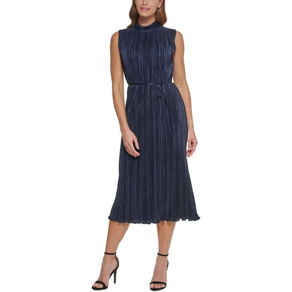 DKNY Womens Navy Satin Pleated Halter Midi Dress Imperfections
